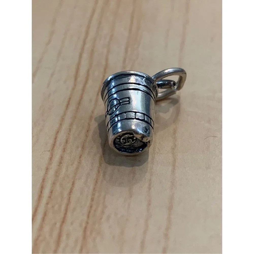 .925 Drinking Cup with Straw Sterling Silver Jewelry Charm